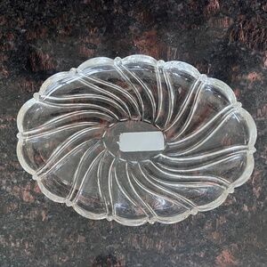 Mikasa PEPPERMINT CLEAR Glass Oval Sweet DISH Swirl Germany 9 1/4"